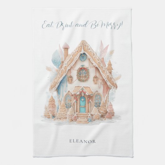 Gingerbread House Name Eat Drink Be Merry Holiday Geschirrtuch (Vertikal)