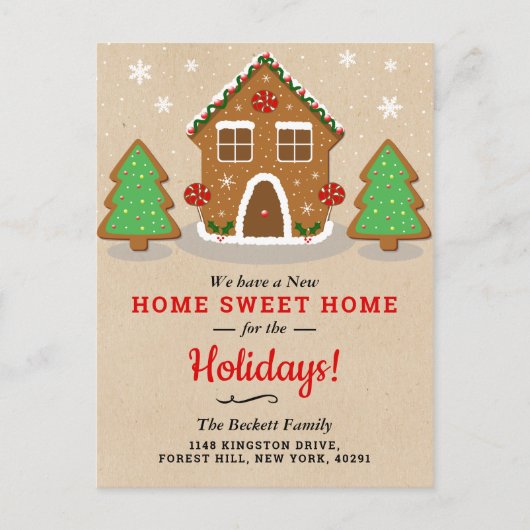 Gingerbread House Neue Zuhause für Ferien Ankündigungspostkarte (Vorderseite)