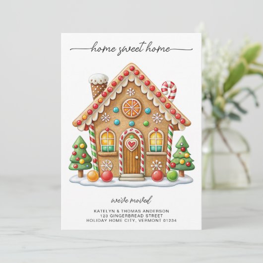 Gingerbread House New Address Holiday Moving Ankündigung (Stehend Vorderseite)