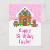 Gingerbread House Pink Happy Birthday Postkarte (Vorderseite)