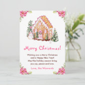 Gingerbread House Pink Merry Christmas Feiertagskarte (Stehend Vorderseite)