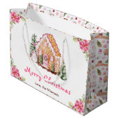 Gingerbread House Pink Merry Christmas Große Geschenktüte (Rückseite Schrägansicht)