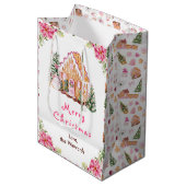 Gingerbread House Pink Merry Christmas Mittlere Geschenktüte (Vorderseite Schrägansicht)