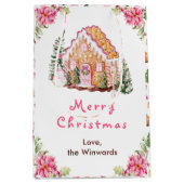 Gingerbread House Pink Merry Christmas Mittlere Geschenktüte (Vorderseite)