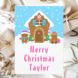 Gingerbread House Pink und Blue Frohe Weihnachten