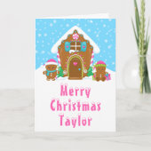 Gingerbread House Pink und Blue Frohe Weihnachten (Vorderseite)