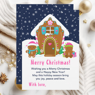 Gingerbread House Pink und Navy Frohe Weihnachten