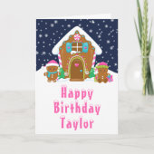 Gingerbread House Pink und Navy Happy Birthday Karte (Vorderseite)