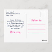 Gingerbread House Pink und Navy Happy Birthday Postkarte (Rückseite)