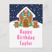 Gingerbread House Pink und Navy Happy Birthday Postkarte (Vorderseite)