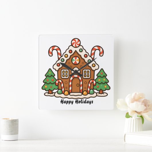 Gingerbread House Quadratische Wanduhr (Zuhause)