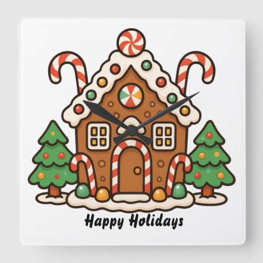 Gingerbread House Quadratische Wanduhr (Vorderseite)