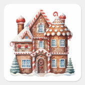 Gingerbread House Quadratischer Aufkleber (Vorderseite)