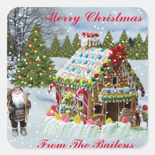 GINGERBREAD HOUSE QUADRATISCHER AUFKLEBER (Vorderseite)