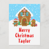 Gingerbread House Red and Blue Frohe Weihnachten (Vorderseite)