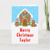 Gingerbread House Red and Blue Frohe Weihnachten (Vorderseite)