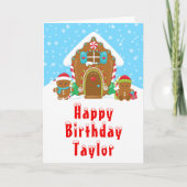 Gingerbread House Red and Blue Happy Birthday Karte (Vorderseite)