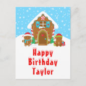 Gingerbread House Red and Blue Happy Birthday Postkarte (Vorderseite)