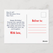 Gingerbread House Red and Navy Happy Birthday Postkarte (Rückseite)