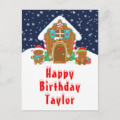 Gingerbread House Red and Navy Happy Birthday Postkarte (Vorderseite)