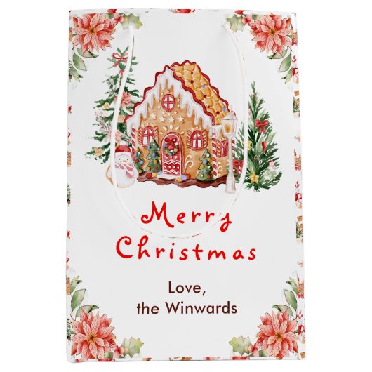 Gingerbread House Red Merry Christmas Mittlere Geschenktüte (Vorderseite)