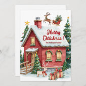 Gingerbread House Reindeer Fir Trees Feiertagskarte (Vorne/Hinten)