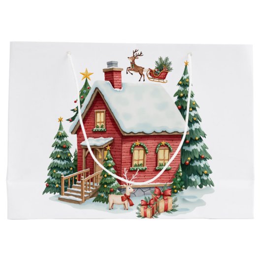 Gingerbread House Reindeer Fir Trees Große Geschenktüte (Rückseite)