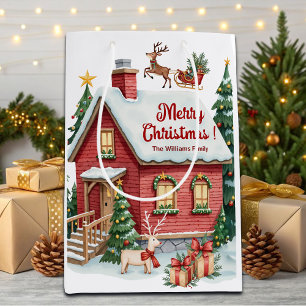 Gingerbread House Reindeer Fir Trees Mittlere Geschenktüte
