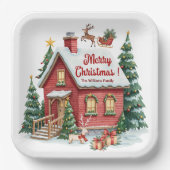 Gingerbread House Reindeer Fir Trees Pappteller (Vorderseite)