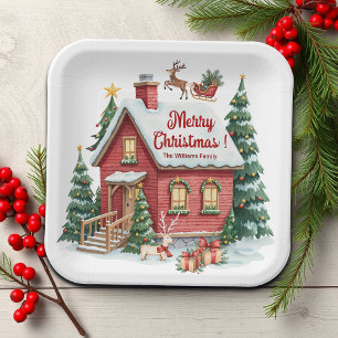 Gingerbread House Reindeer Fir Trees Pappteller