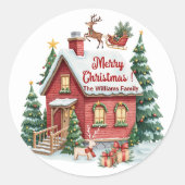 Gingerbread House Reindeer Fir Trees Runder Aufkleber (Vorderseite)