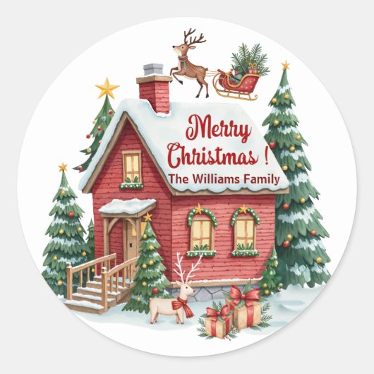 Gingerbread House Reindeer Fir Trees Runder Aufkleber (Vorderseite)