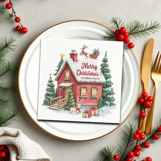 Gingerbread House Reindeer Fir Trees Serviette