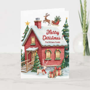 Gingerbread House Reindeer Fir Trees Weihnachten Karte