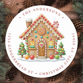 Gingerbread House Rücksendeadresse Holiday Moving Runder Aufkleber