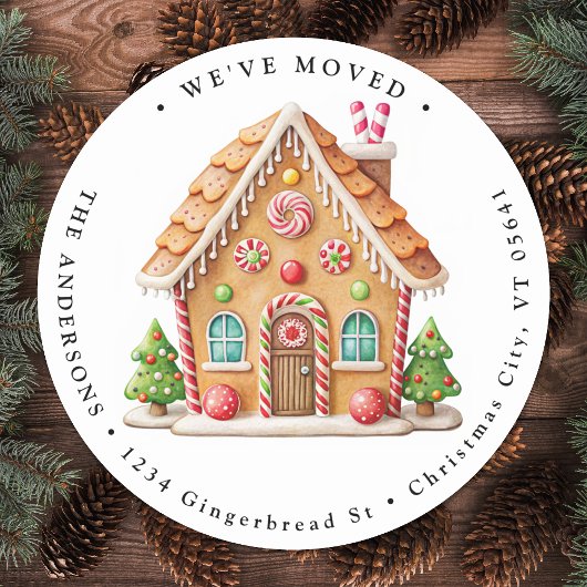 Gingerbread House Zuhause Holiday Moving New Addre Runder Aufkleber