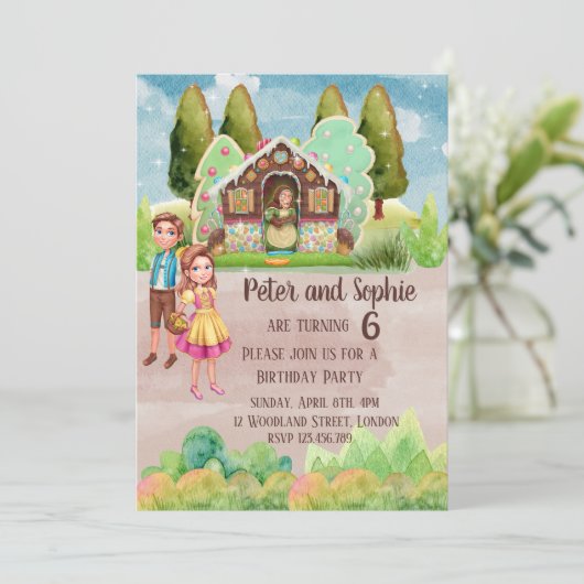 Gingerbread House Zwillinge Geburtstag Einladung (Stehend Vorderseite)