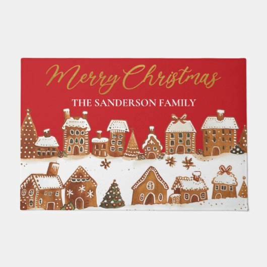 Gingerbread Houses Frohe Weihnachtsgrüße Rot Fußmatte (Vorderseite)