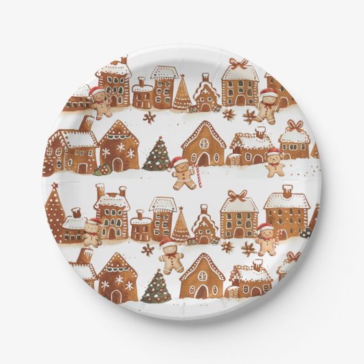 Gingerbread Houses Man Cookies Weihnachtsdorf Pappteller (Vorderseite)