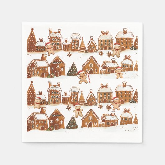 Gingerbread Houses Man Cookies Weihnachtsdorf Serviette (Vorderseite)