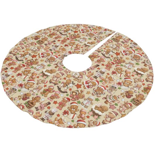 Gingerbread Joy Christmas Tree Skirt Polyester Weihnachtsbaumdecke (Schrägansicht)