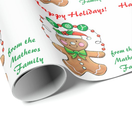 Gingerbread Joy Personalisiert Weihnachten Geschenkpapier (Rolleneckpunkt)