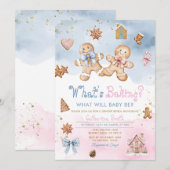 Gingerbread-Junge-Mädchen-Kekse Rosa Blau Winter Einladung (Vorne/Hinten)