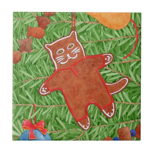 GINGERBREAD KITTY 4,25" Square Keramik Tile Fliese (Vorderseite)