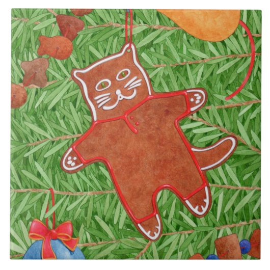 GINGERBREAD KITTY 6" Square Keramik Tile Fliese (Vorderseite)