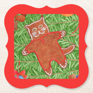 GINGERBREAD KITTY Bracket Paper Untersetzer / Red