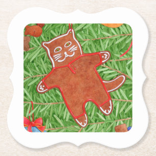 GINGERBREAD KITTY Bracket Paper Untersetzer / Whit