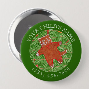 GINGERBREAD KITTY Child ID Button - Grün