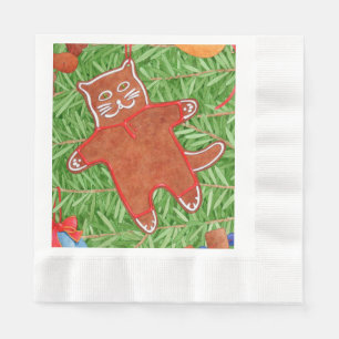GINGERBREAD KITTY geprägtes Mittagspause Papier Na Serviette