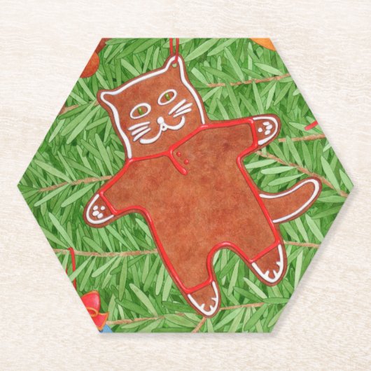 GINGERBREAD KITTY Hexagon Paper Untersetzer (Vorderseite)